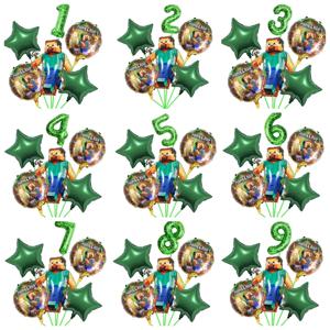 만화 마인크래프트 풍선 새로운 내 세계 픽셀 그린 숫자 0-9 알루미늄 필름 에어리얼 풍선 어린이 생일 파티 장식