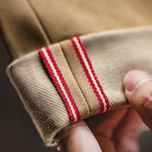 Maden 빈티지 남성 11.7온스 셀베지 생진 카키 스트레이트 레그 면 팬츠 웨스턴 스타일 집 플라이 롱 팬츠 봄 가을용