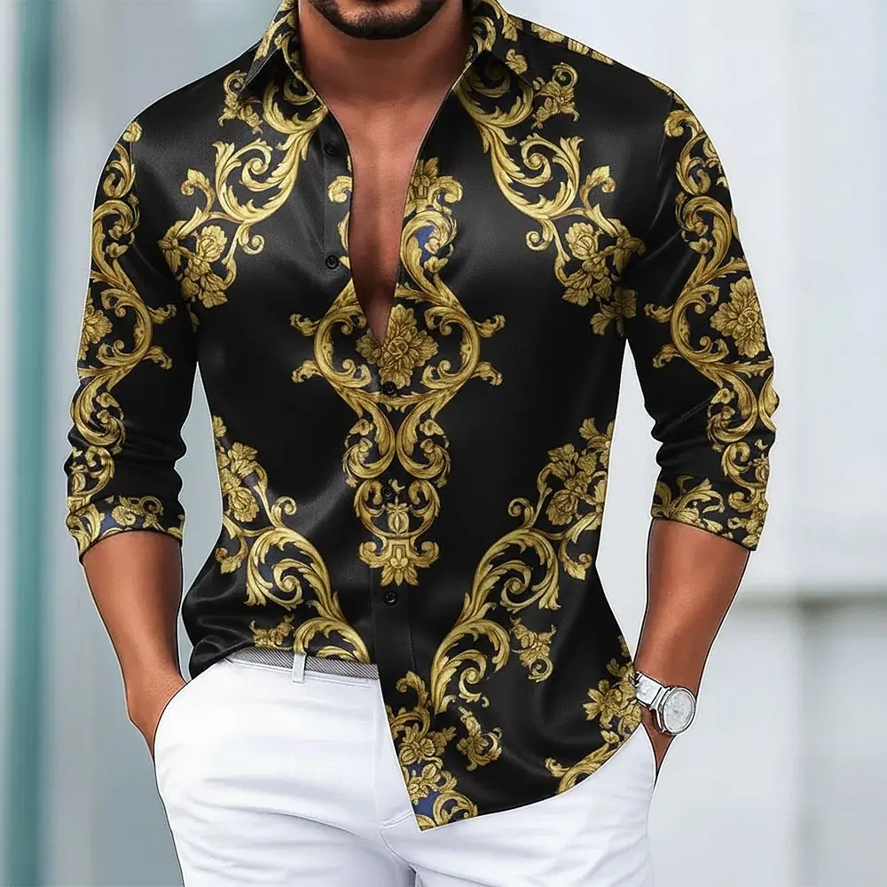 남성용 긴팔 3D 셔츠, 빈티지 플로럴 그래픽 유럽 예술 프린트, 모던 스트리트웨어 스타일, 2025 가을 겨울 캐주얼 탑