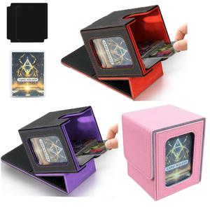 100+ 카드 수용 트레이딩 카드 덱 박스 (MTG 커맨더 디스플레이용, 2개의 디바이더 포함) 게임 스포츠 카드 보관 박스 PU 자석 덱 케이스