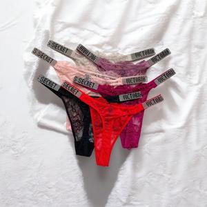 새틴 레터 라인스톤 G-스트링 여성 속옷 섹시 레이스 란제리 로우 웨이스트 심리스 팬티