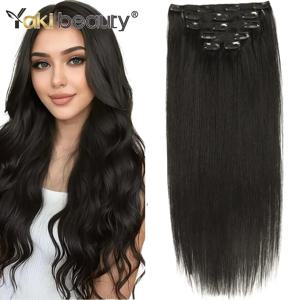 인모 클립형 헤어 익스텐션 유럽산 실크 스트레이트 더블 웨프트 헤어피스 내추럴 클립인 풀 헤드 70g 헤어 익스텐션