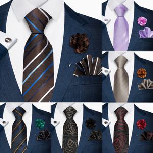 2026 신상 브랜드 8cm 블루 스트라이프 넥타이 손수건 커프스 링크 핀 세트 남성용 넥타이 정장 액세서리 직장용