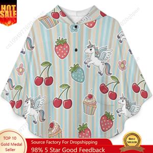 아늑한 플란넬 담요 스웨터, 과일 유니콘 케이크 포켓이 있는 대형 후드티(어린이 및 청소년용)