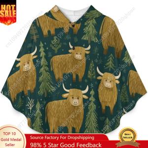 아늑한 플란넬 담요 스웨터, 소 나무 패턴의 포켓이 있는 오버사이즈 후드티, 어린이와 청소년용