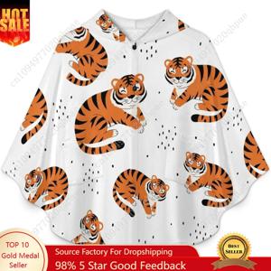 아늑한 플란넬 담요 스웨터, 귀여운 호랑이 무늬 오버사이즈 후드티, 주머니가 있는 어린이 및 청소년용