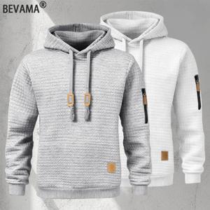 새로운 가을 남성 후드티 와플 패턴 긴팔 스웨트셔츠 단색 캐주얼 따뜻한 풀오버 야외 스포츠웨어 남성 의류