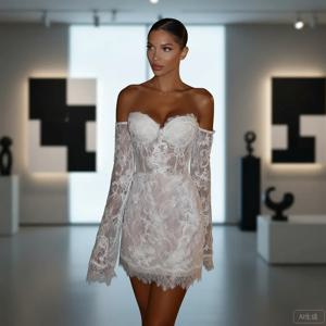 2026 핫 트렌드 화이트 레이스 오프숄더 롱 슬리브 바디콘 미니 드레스 여성 섹시 파티 클럽웨어 칵테일 드레스 에버 프리티