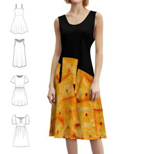 치즈잇 여성용 우아한 파티 드레스 A라인 드레스 짧은/긴/소매 없는 옵션 치즈잇 음식 치즈 스낵 치즈잇츠