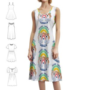 코기 큐티 평화 사랑 & 코기 보헤미안 시크 드레스 우아한 패션 비치 웨딩 파티 드레스 평화 사랑 코기 사랑스러운 무지개 귀여운