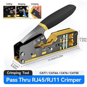 RJ45 크림프 툴 패스 스루 이더넷 크림핑 툴 와이어 툴 (Cat6, Cat5, Cat5e RJ45 커넥터용, 교체 블레이드 포함)