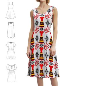 빨간 드레스 / 빨간 손 / 흰색 배경 Mmiw 보헤미안 민소매 드레스 멀티 프린트 비치 휴가 파티 드레스 Missing And