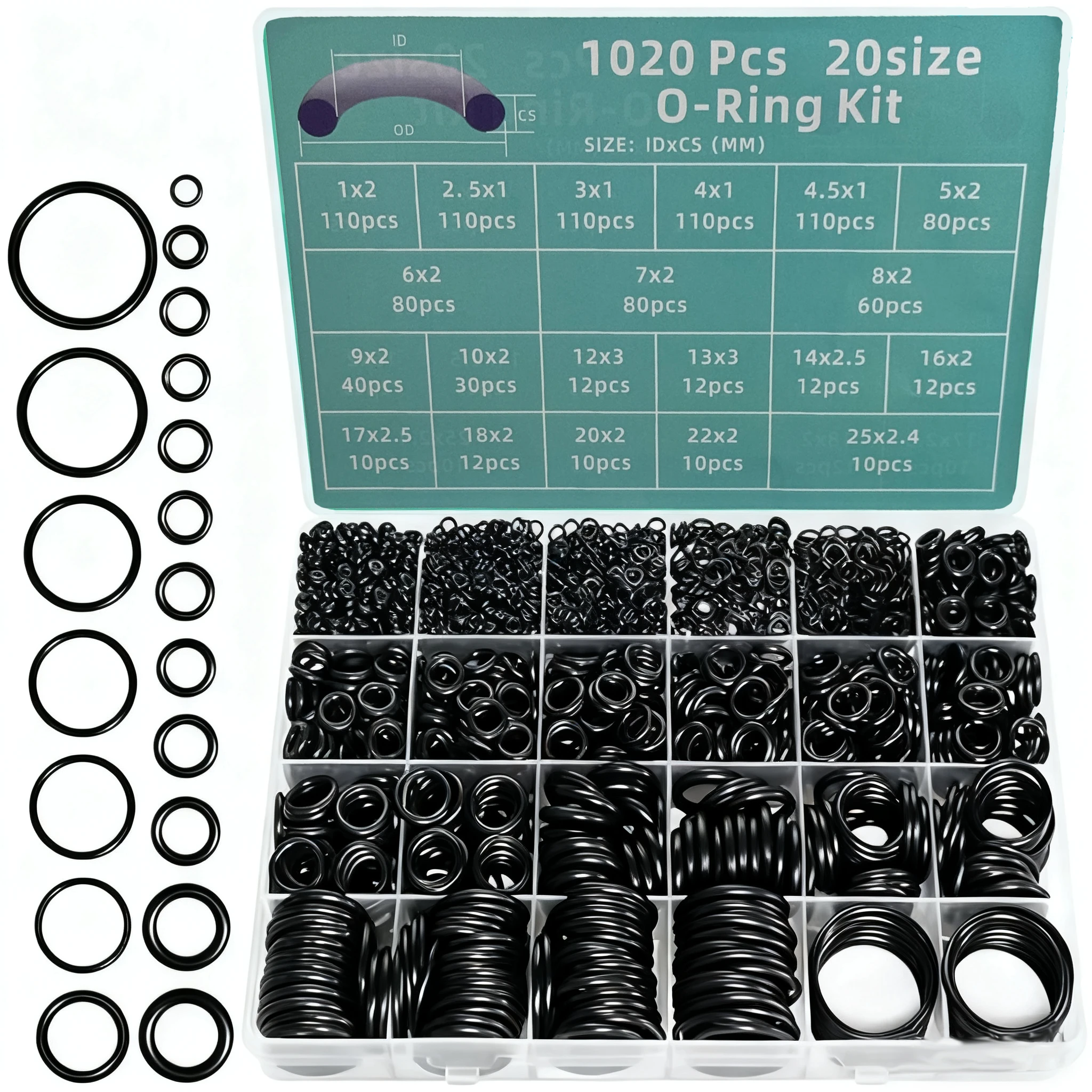 1020개 니트릴 O-링 수리 키트 밀봉 링 세트
