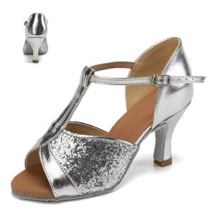 여성용 라틴 댄스화 성인용 5cm/7cm 굽 부드러운 밑창 댄스화 중국 표준 차차 소녀용 반짝이 댄스화