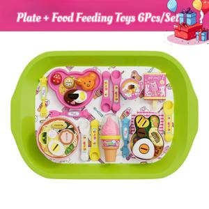 새로운 6PCS&플레이트 세트, 딸기 음식 푸딩 먹이 장난감, 데스크탑 장식품 모델, 역할 놀이 및 조기 학습 세트 어린이 소녀용