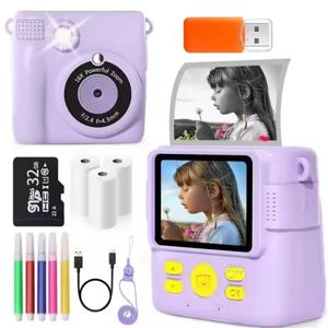1080P HD 비디오 카메라 휴대용 즉석 인화 카메라 어린이용 3롤 사진 용지 및 32GB 카드 포함 완벽한 장난감 유아용