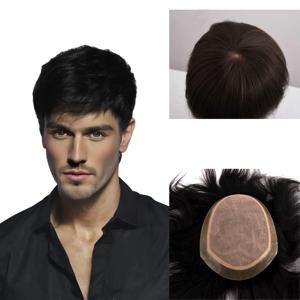 OKC 남성용 100% 인모 부분 가발 6x8 인치 레이스/PU 내구성 및 통기성 베이스 헤어피스