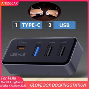 테슬라 모델 3 모델 Y 글로브박스용 도킹 스테이션 USB 허브 4-in-1 (대시캠, 플래시 드라이브, 충전기, 데이터 전송, 게임, 음악)