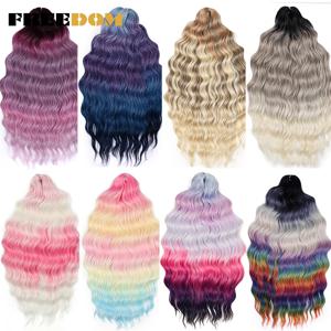 프리덤 합성 곱슬 브레이딩 헤어 익스텐션 24인치/60cm 롱 딥 웨이브 트위스트 크로셰 브레이드 헤어 옴브레 브라운 레인보우 헤어