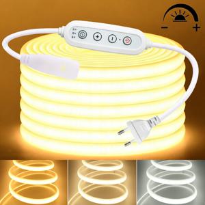 디머블 스위치 220V COB LED 스트립 네온 라이트 디머 파워 키트 방수 3000K 4000K 6000K 288LED 주방 룸 데코 플렉스 램프