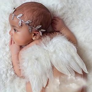 천사 날개 티아라 세트 신생아 사진 촬영용 깃털 천사 날개 편안한 흰색 날개와 잎사귀 머리띠 사진 소품 액세서리