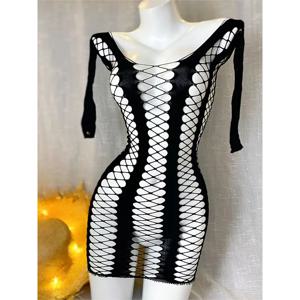 1개 여성용 망사 비키니 없는 섹시한 란제리 시스루 홀로우 아웃 바디콘 드레스 긴 소매 비치웨어 Qq578