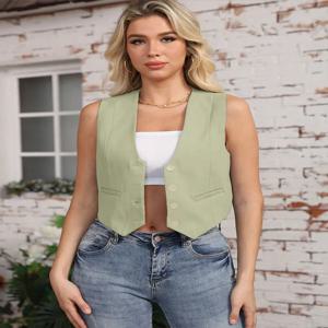 여성용 HH 봄 여름 조끼 우아한 패션 브이넥 민소매 짧은 조끼 탑 싱글 브레스티드 슬림 조끼 Y2K 스트리트웨어