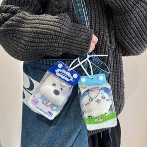 귀여운 만화 투명 PVC 가방 펜던트 귀여운 우유 상자 인형 피규어 보관 장식 가방 액세서리 키체인 소녀 선물