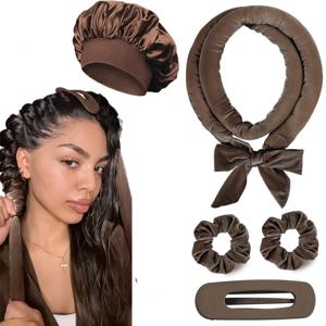 열 없는 헤어 롤러 열 없는 컬링 로드 헤어밴드 부드러운 헤어 컬러 새틴 컬러 슬리핑 보닛 나이트 캡 스타일링 도구