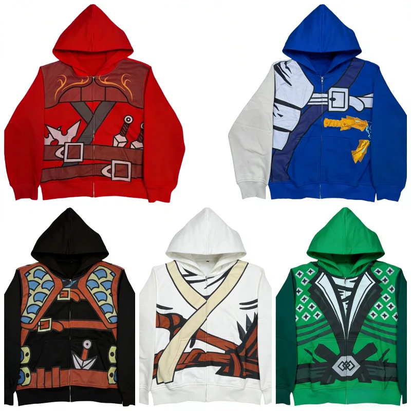 애니메이션 캐릭터 지퍼 후드티 하이 스트리트 코스프레 프린트 스웨트셔츠 5가지 색상 데일리웨어 트렌디 남녀 스타일리시 캐주얼 탑