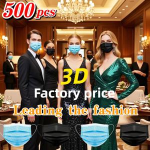 500개 3D 스테레오 일회용 보호 마스크 4겹 편안하고 통기성이 좋은 실내외 사무실 학교용 남녀공용