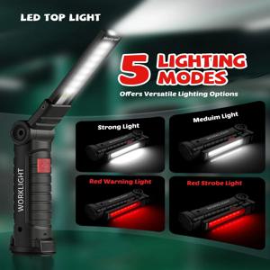USB 충전식 LED COB 작업등, 조명 조절 가능한 자석 검사 랜턴, 18650 배터리 포함