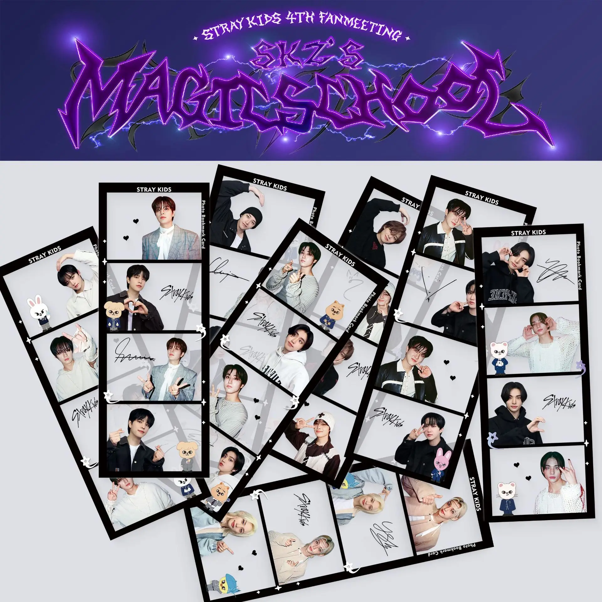 8개 세트 스즈 스트레이 키즈 ATE KARMA 시그니처 컬렉션 귀여운 북마크 4가지 패턴 PVC 방수 셀카 태그 팬 선물