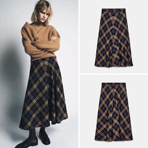 봄 신상품 여성용 긴 체크 무늬 망토 스커트 빈티지 대학 스타일 한정판 세련된 민족 의상 여성 의류