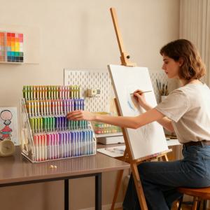 1개 펜 홀더 정리함, 대용량 아크릴 보관 랙, 페인트 브러시 수납함, 페인트 브러시, 연필, 마커에 적합, 가정, 사무실, 학교에 적합, 내구성 있는 디자인, 사무용품 및 공예 애호가에게 필수품