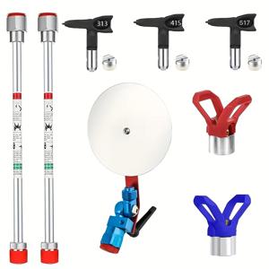 8개 에어리스 페인트 분무기 액세서리 세트 포함 3개 노즐(313,415,517) 및 2개 팁 가드 및 2개 분무 건 연장봉(2개)