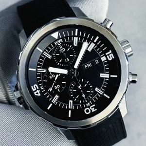 럭셔리 브랜드 새 제품 남성용 쿼츠 크로노그래프 시계 아쿠아타이머 VK63 블랙 블루 고무 손목시계 44mm