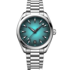 새로운 남성용 고급 시계 자동 기계식 무브먼트 블랙 블루 세라믹 가죽 스트랩 손목시계