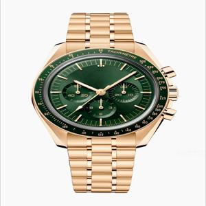새로운 남성용 자동 기계식 시계 스피드 골드 그린 블랙 세라믹 가죽 손목시계 42mm