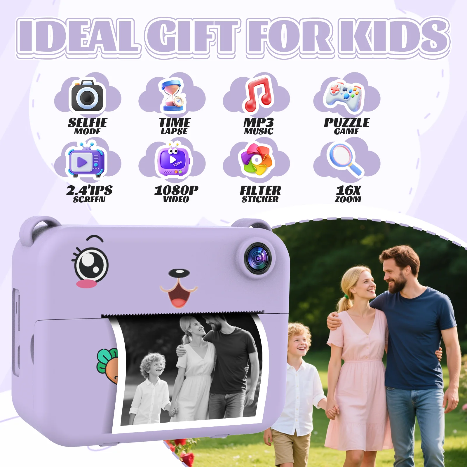 디지털 어린이 카메라 1080P HD 비디오 레코더 미니 감열 프린터 교육용 생일 선물 어린이용 즉석 인쇄 카메라