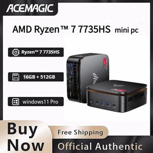 AMD Ryzen 7 7735HS 미니 PC, 16GB DDR5 512GB NVMe SSD, 트리플 4K 디스플레이 미니 컴퓨터, WiFi 6 BT 5.2, 윈도우 11 프로 사전 설치됨