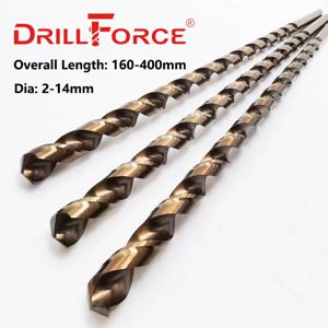 Drillforce 도구 1PC 2-14mm HSSCO 5% M35 코발트 160-400mm 스테인레스 스틸 합금강 및 주철 용 긴 트위스트 드릴 비트