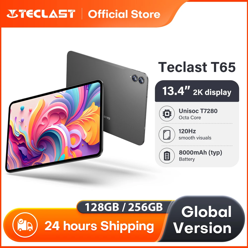 테클라스트 T65 13.4인치 2K 120Hz 화면 유니소크 T7280 옥타코어 최대 26GB 램 128GB 롬 8000mAh 배터리 안드로이드 16 태블릿 듀얼심