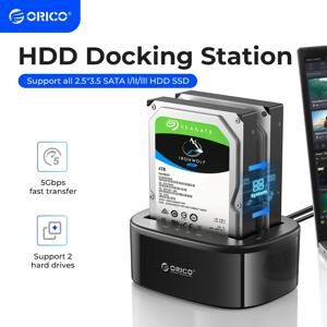 ORICO 듀얼 베이 하드 드라이브 도킹 스테이션(2.5/3.5인치 HDD SSD SATA - USB 3.0 HDD 도킹 스테이션, 12V3A 전원 어댑터 포함)