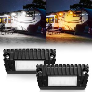MICTUNING 2 PCS RV 외부 LED 베란다 조명, 흰색 호박색 유틸리티 조명 RV 트레일러 캠핑카용 1500 루멘 교체 조명