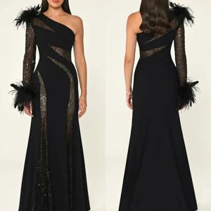 맞춤형 절묘한 저지 플리츠 깃털 인어 원숄더 미디 드레스, 맞춤형 주문 드레스, 모던 스타일, 파스롤 차인