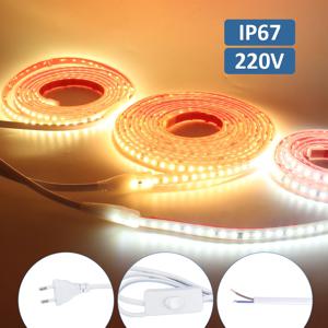 AC 220V 230V 2835 LED 스트립 빛 방수 IP67 120LED/m 유연한 테이프 램프 따뜻한 차가운 흰색 1M 2M 3M 5M 10M 20M 홈 조명