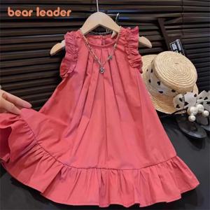 Bera Leader 한국어 버전 민소매 Pleated Dress 솔리드 컬러 라운드 넥 아동복 여름 키즈 드레스 for Girls Wear