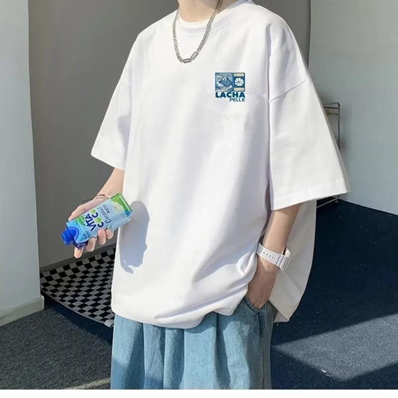 한국 루즈 피팅 티셔츠, 미국 일본 후지 프린트 티셔츠, 부드러운 남성, 다목적 더블 복장, 8XL 패션