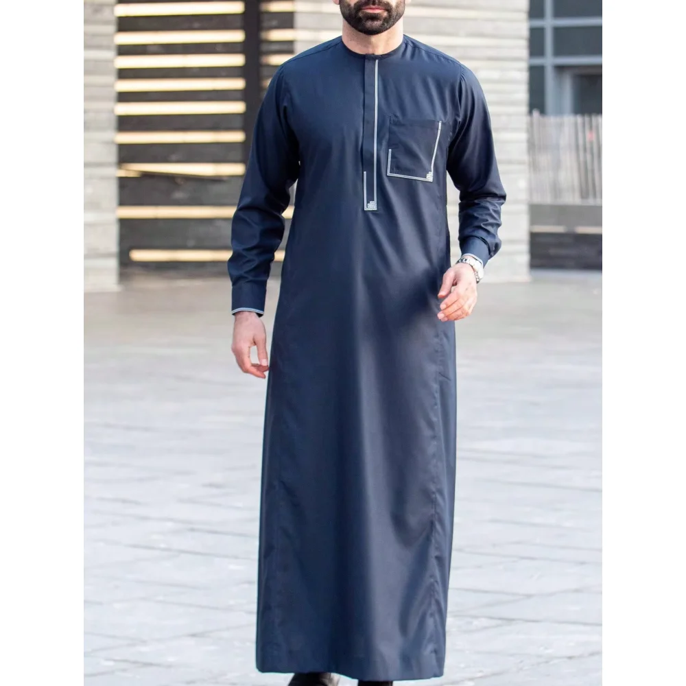 이슬람 남성 가운 세련되고 우아한 복고풍 민족 스타일 수 놓은 남성 가운 간단한 캐주얼기도 가운